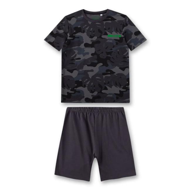 Sanetta Jungen-Schlafanzug kurz in Camouflage-Alloverprint auf dem Oberteil aus 100% Baumwolle, dunkelgrau - 245609 