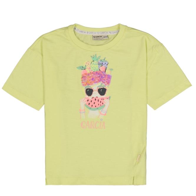 Garcia Mädchen T-Shirt mit Frontprint "Früchte" und Pailetten, neongelb - B34607 