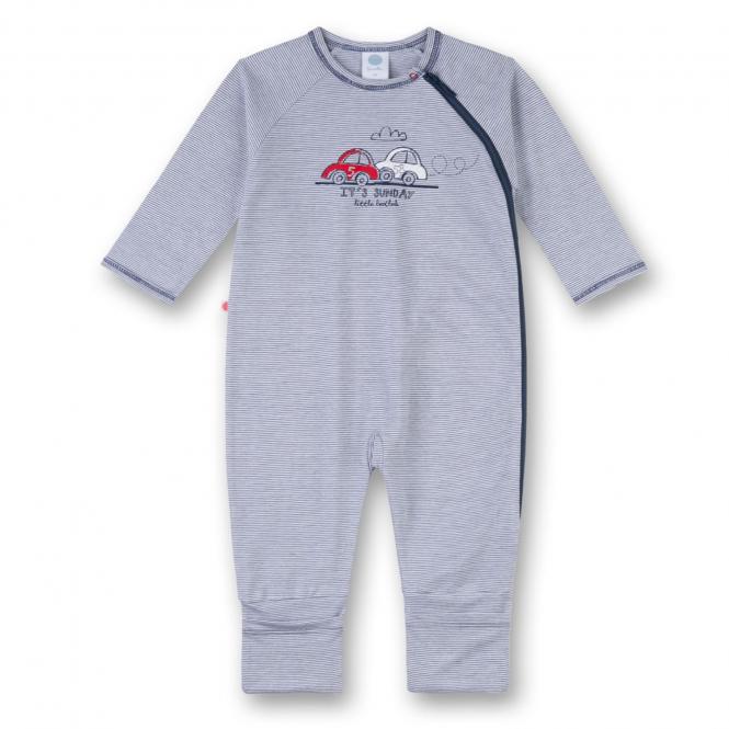 Jungen Baby Schlafanzug Body Biobaumwolle, blau gestreift "Autos" - 221447 