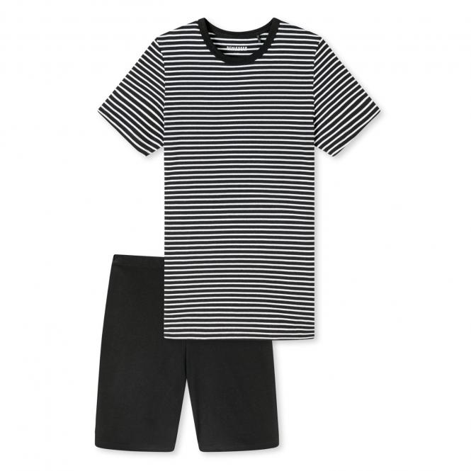 Jungen Schlafanzug Pyjama kurz Sommer geringelt, schwarz - 173847 