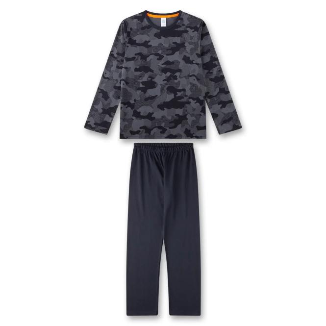 Sanetta Jungen-Schlafanzug lang aus 100% Baumwolle im "Camouflage"-Alloverprint, dunkelblau- 245838 