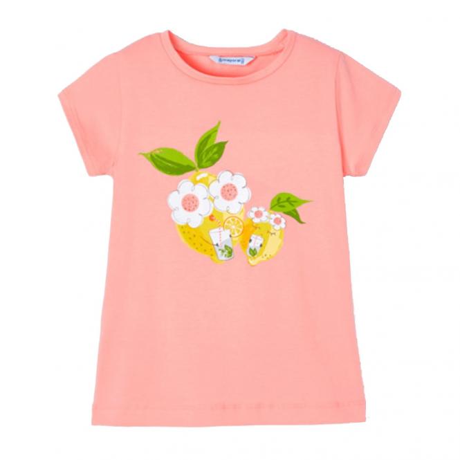 Mädchen T-shirt kurzarm bedruckt, "Zitronen", lachs - 3.048l 