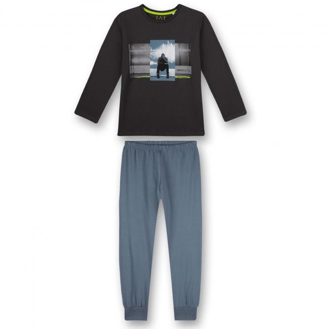 Jungen Schlafanzug langrm aus100% Baumwolle "Urban Music Mann"-Print "Heavy Bass"-Schriftzug, phantom blau - 245049 