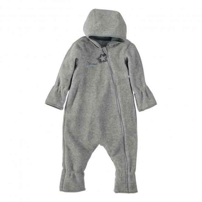 Baby Mädchen Overall Jumpsuit aus Melangefleece mit Reißverschluss, Kapuze und Hand- und Fußstulpen, silber - 5501800 