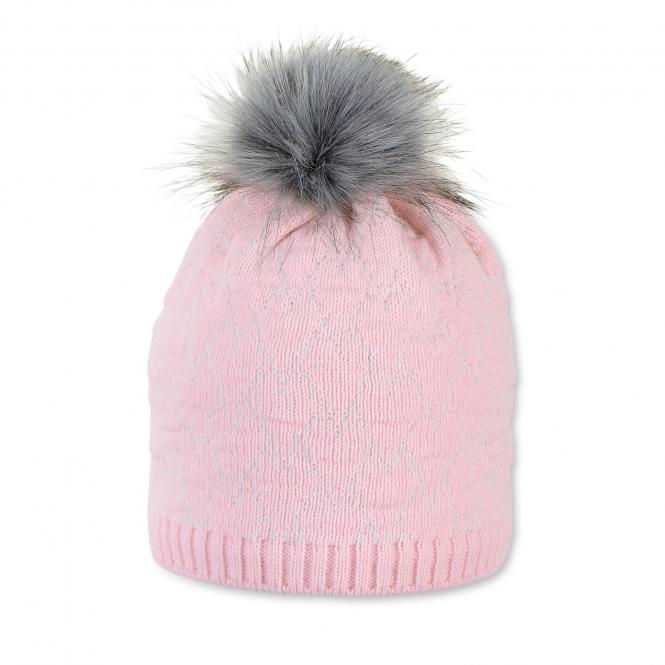 Mädchen Wintermütze Strickmütze aus Baumwollflecce mit Bommel, rosa - 4722111 
