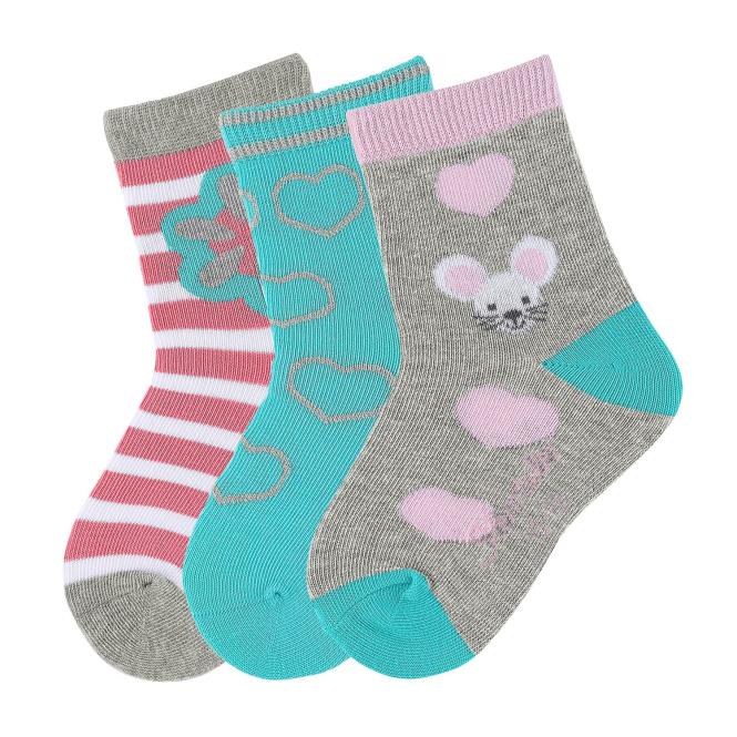 3-er Set Mädchen Socken "Maus", silber mel. - 8321823 