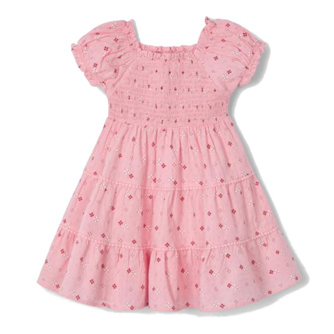 Mayoral Kleid mit Alloverprint und Smokeinsatz aus 100% Baumwolle, rosa - 3925 