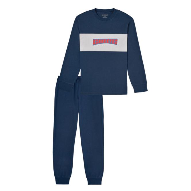 Jungen-Schlafanzug lang mit Motivdruck "Connected" aus 100% Baumwolle, blau - 181995 