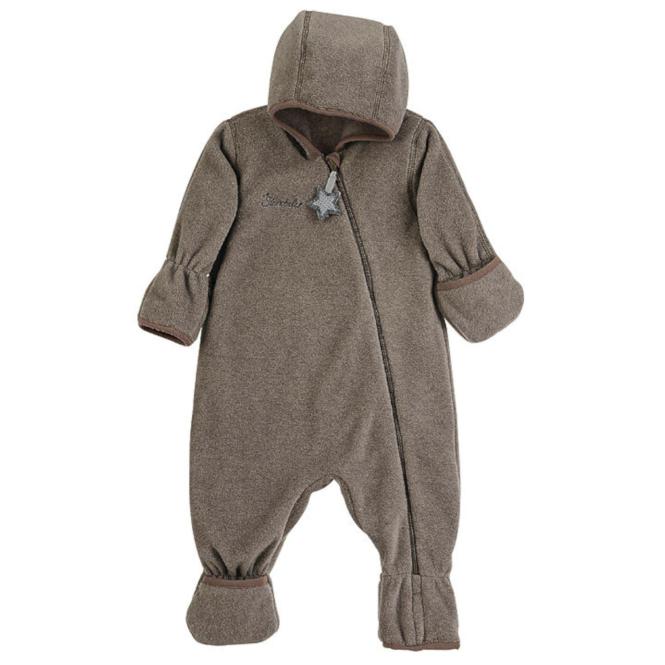 Baby Jungen Overall Jumpsuit aus Melangefleece mit Reißverschluss, Kapuze und Hand- und Fußstulpen, braun - 5501800-braun 