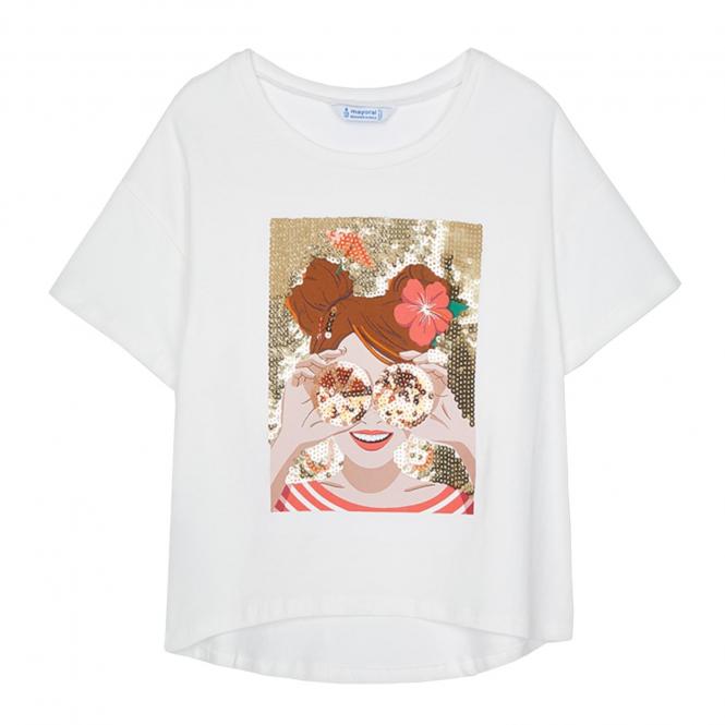 Mädchen Sommer kurzarm T-Shirt Pailletten "Teenager Mädchen", weiß -6021 