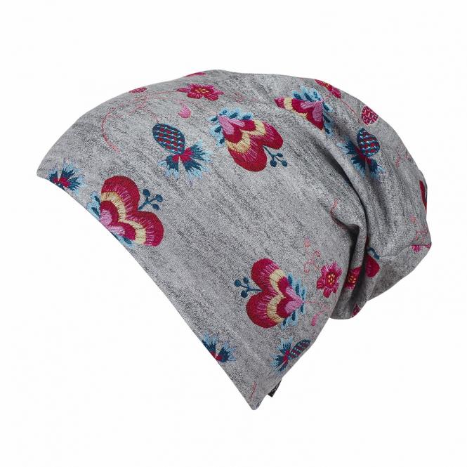 Mädchen Mütze Slouch-Beanie "Blumen" gefüttert, grau - 4421812 