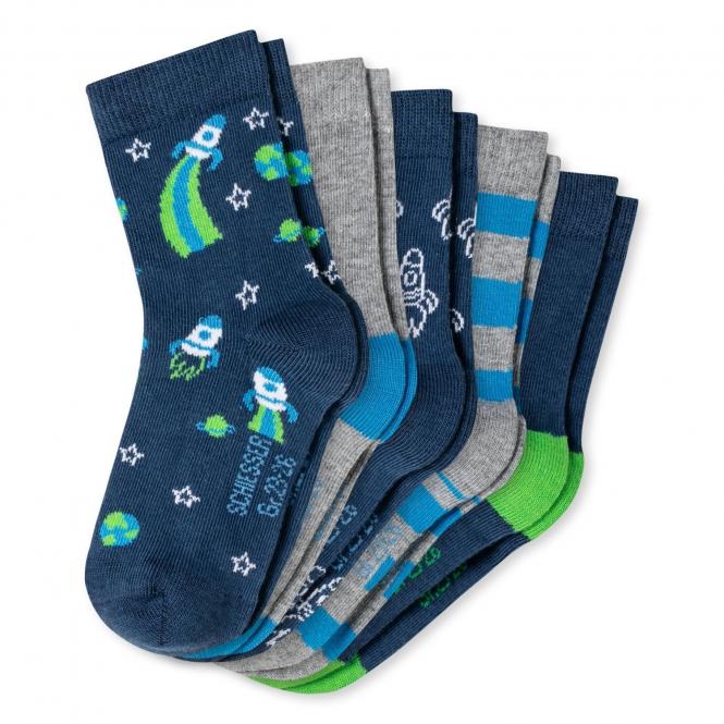 Jungen Kinder Socken 5er Pack gemustert "Astronaut", blau -172631 