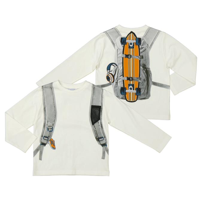 Mayoral Jungen Langarmshirt mit Aufdruck "Rucksack und Skateboard", weiß - 4.049 