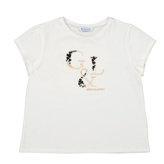 Mayoral Mädchen T-Shirt Kurzarm mit Schriftaufdruck "G & L", weiß - 8.54 