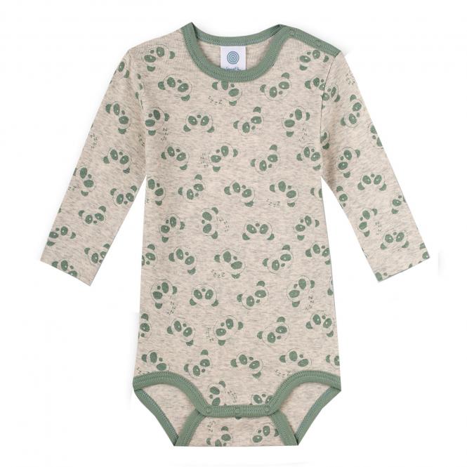 Jungen Body langarm mit Druckknöpfen "Panda"-Alloverprint, beige - 323414 