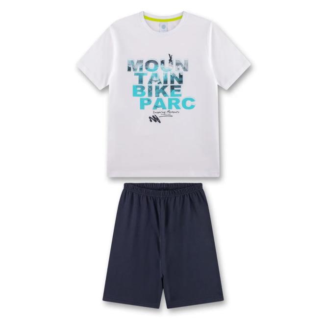 Sanetta Jungen-Schlafanzug kurz mit großem Textprint aus 100% Baumwolle, weiß/ blau - 245828 
