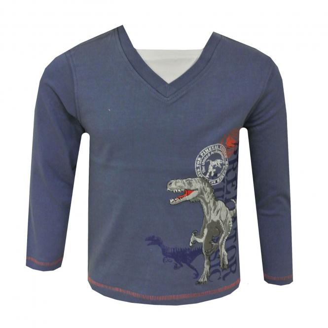 Jungen T-Shirt Langarm  Dinosaurier, grau-blau 