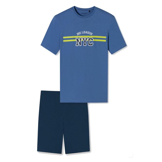 Schiesser Jungen Schlafanzug kurz Organic Cotton mit Frontdruck "NYC", blau - 180995 