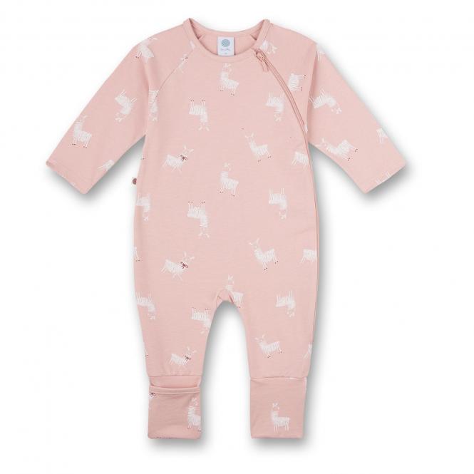Baby Mädchen Overall Body langarm 100% Bio Baumwolle mit Reißverschluss und Füßchen "Lama"-Alloverprint, rosa - 221650 
