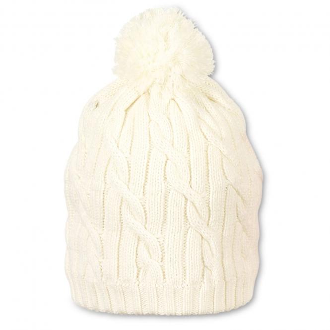 Mädchen Strickmütze Baumwollmütze Wintermütze mit Baumwollfleece-Futter und Bommel einfarbig, mattweiß - 4701927 