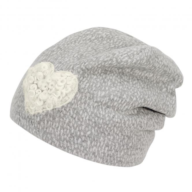 Baby Mädchen Mütze Beanie  Erstlingsmütze mit Microfleece gefüttert „weiches Herz“, silbergrau – 4402002 